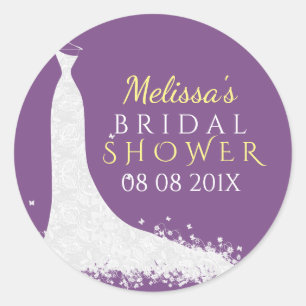 White Lace Wedding Dress op Paars Ronde Sticker
