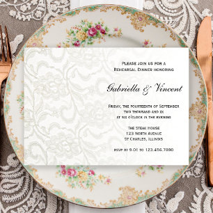 White Lace Wedding Rehearsal Dinner Invitation Kaart