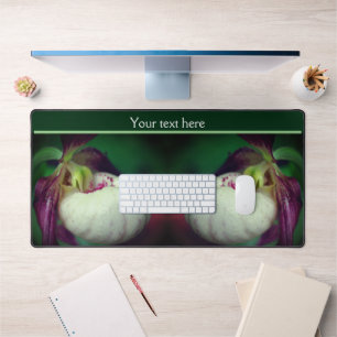 White Lady Slipper Orchid Flower Personalized Bureaumat