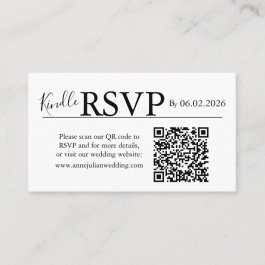 White landscape RSVP QR Code Card  Modern Wedding Informatiekaartje (Voorkant)