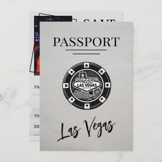 White Las Vegas Passport Bewaar de datum Save The Date (Voorkant / Achterkant)