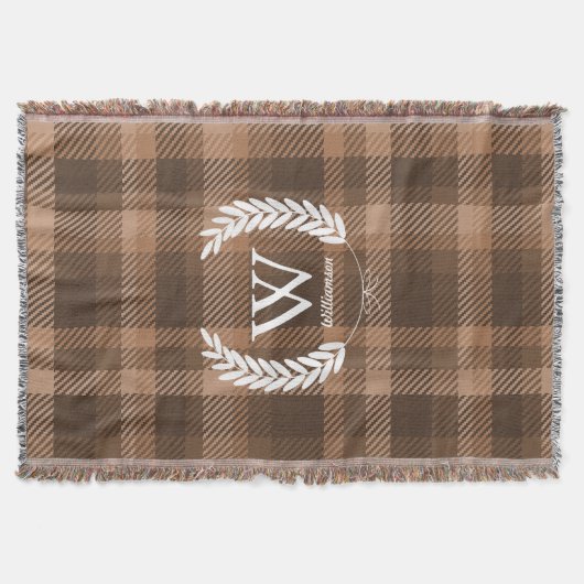 White Laurels Monogram Brown Plays Deken (Voorkant)