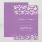 White & Lavender Damask Bridal Shower Invitation Kaart (Voorkant / Achterkant)