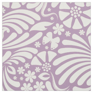 White & Lavender Floral Baroque Pattern Stof