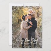 White Leaf Border Kerstfoto Black Feestdagenkaart (Voorkant)