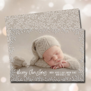 White Leaf Border Kerstfoto Feestdagenkaart