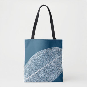 White Leaf Grid Illustratie Donkerblauwe Canvas ta Draagtas