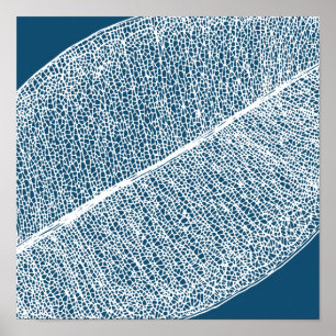 White Leaf Grid Illustratie Donkerblauwe Poster