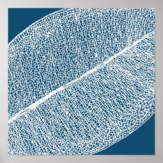 White Leaf Grid Illustration Dark Blue Poster (Devant)