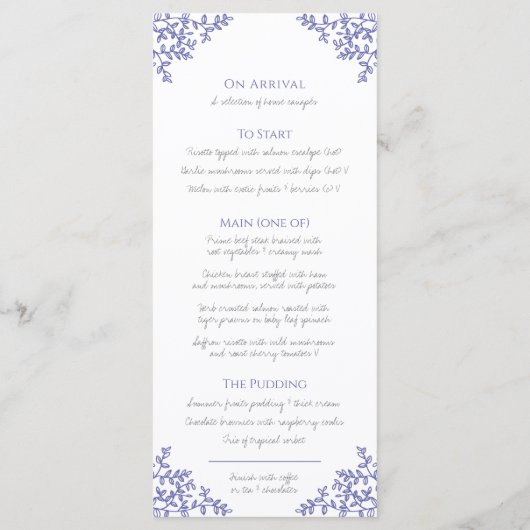 White leaf tekening monogram trouwmenu menu (Achterkant)