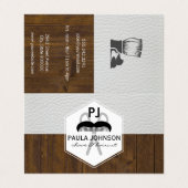 White Leather Wood Variation Barber Monogram Visitekaartjes (Buitenkant ongevouwen)