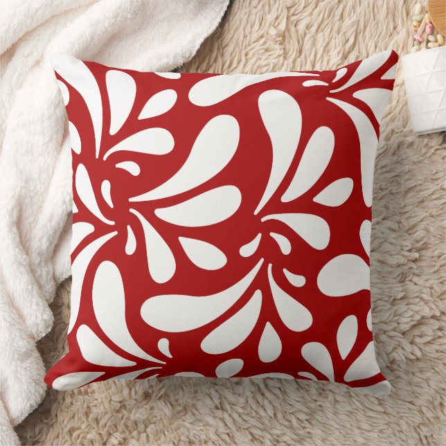 White Leaves Art Pattern op Red Background Kussen (Deken)