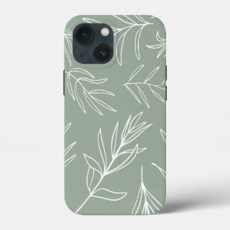 White Leaves on Sage Green Hoesje-Mate iPhone Case