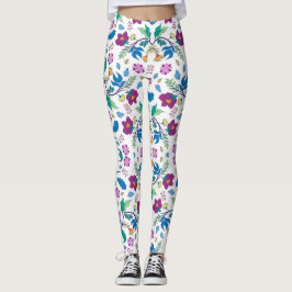 White leggings with vibrant floral patterns