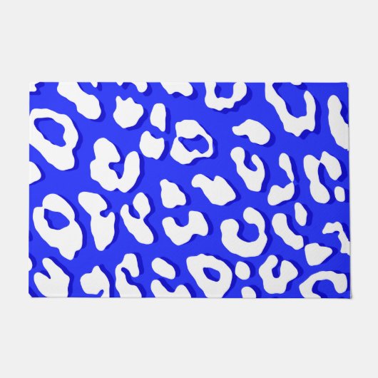 White leopard Print Donkerblauw Deurmat (Voorkant)