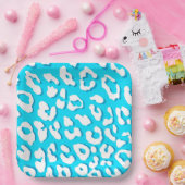 White leopard Print Light Blue Papieren Bordje (Feest)