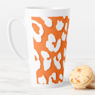White Leopard Print Oranje Latte Mok
