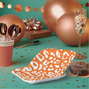 White Leopard Print Oranje Papieren Bordje