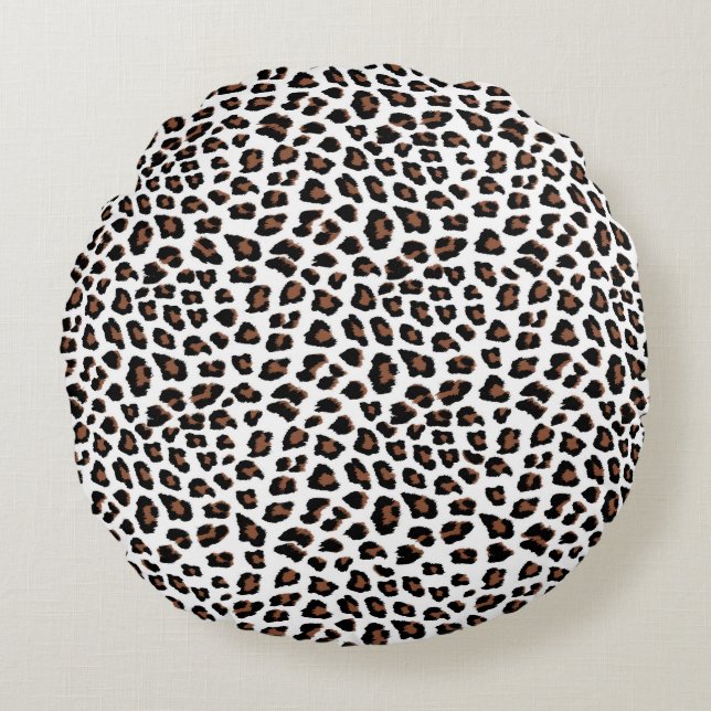 White leopard Print Rond Kussen (Voorkant)