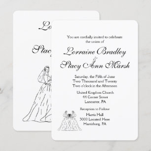 White Lesbian Wedding Invitation Kaart