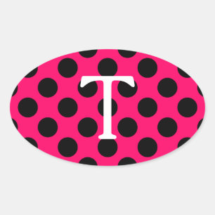 White Letter T Monogram met Polka Dots Ovale Sticker