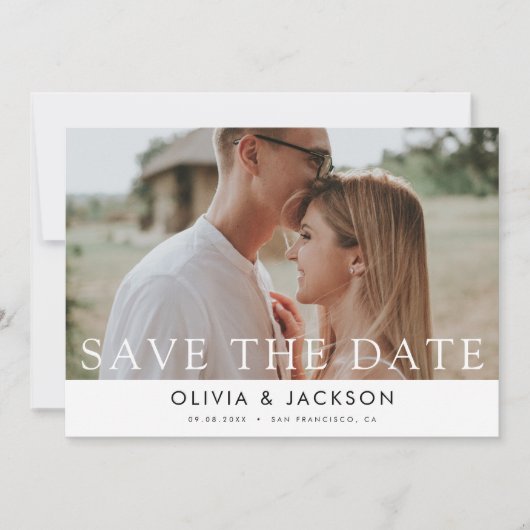 White Lettered Save the Date Photo (Voorkant)