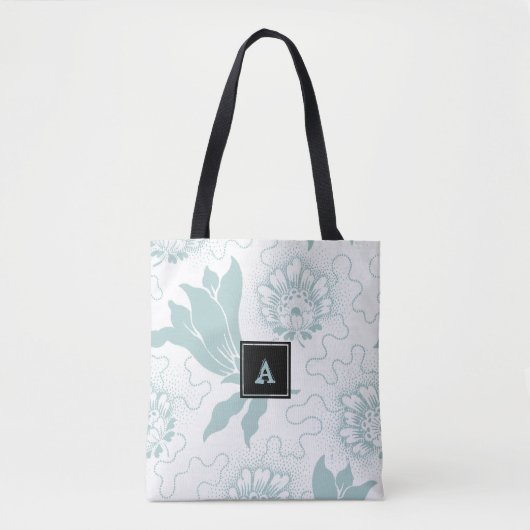 White Light Blauwgroen Floral Monogram Draagtas (Voorkant)