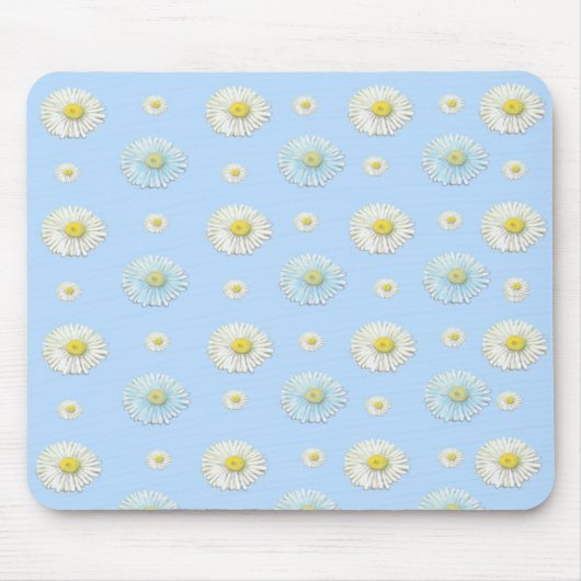 White & light blue Daisy Pattern Muismat (Voorkant)