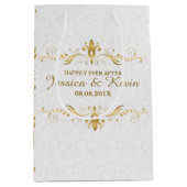 White & Light Gold Floral Lace Wedding Design Medium Cadeauzakje (Voorkant)