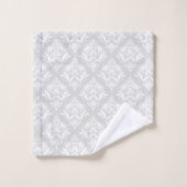 White & Light Gray Floral Damasks Pattern (Gant de toilette)