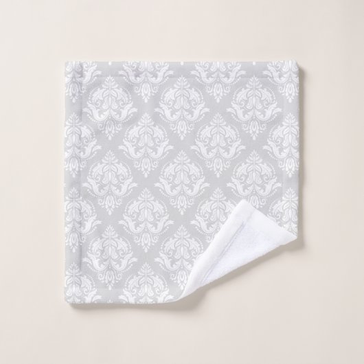 White & Light Gray Floral Damasks Pattern (Gant de toilette)