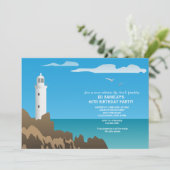 White Lighthouse Invitation Kaart (Staand voorkant)