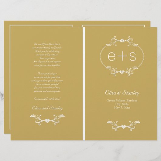 White lijst, initialen gevouwen gouden trouwprogra (Voorkant / Achterkant)
