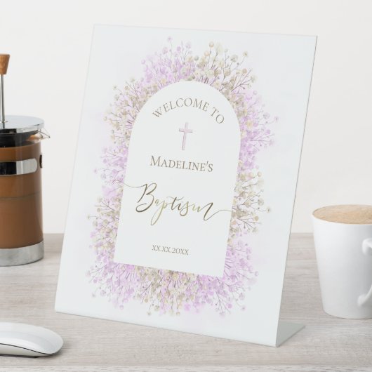 white lilac flowers Baptism welcome sign Reclamebord Met Voetstuk (Insitu)