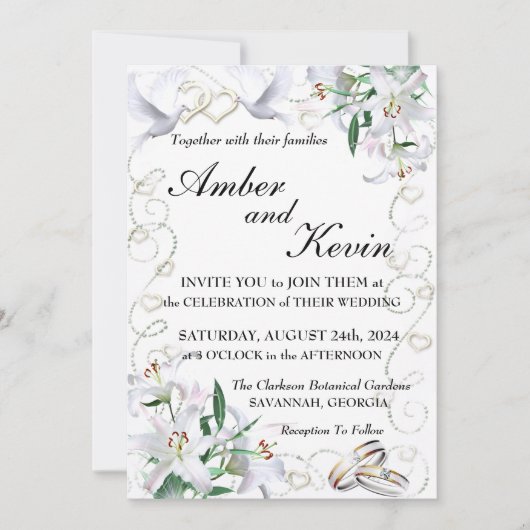 White Lilies and Doves Invitation Kaart (Voorkant)