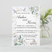 White Lilies and Doves Invitation Kaart (Staand voorkant)