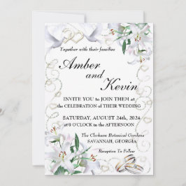White Lilies and Doves Invitation Kaart