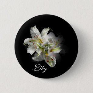 White Lilies Fantasy Ronde Button 5,7 Cm
