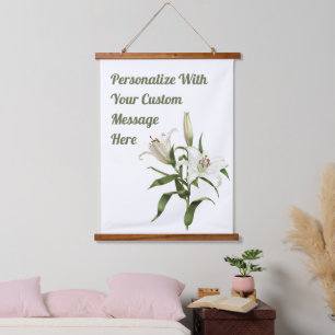 White Lilies Floral Botanical Art op maat gemaakt Hangend Wandkleed