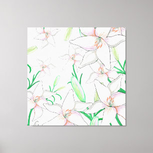 White Lilies Illustration Canvas Afdruk