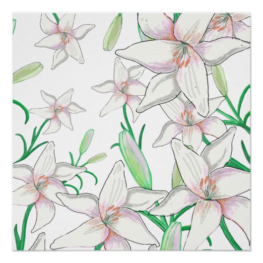 White Lilies Illustration Perfect Poster (Voorkant)