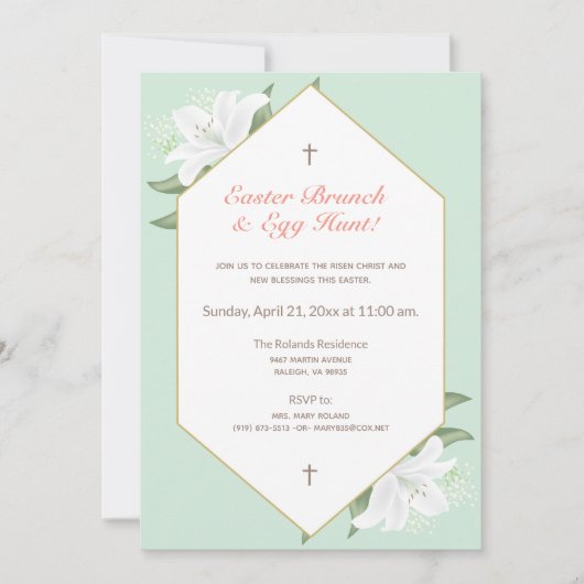 White Lilies & Mild Mint Easter Brunch Invite Kaart (Voorkant)