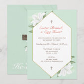 White Lilies & Mild Mint Easter Brunch Invite Kaart (Voorkant / Achterkant)