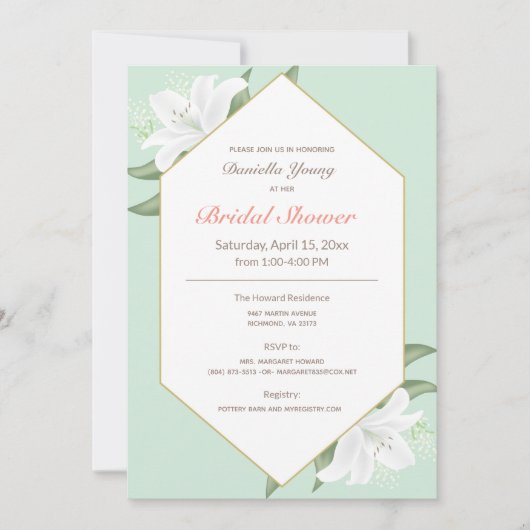 White Lilies & Mild Mint Vrijgezellenfeest Invite Kaart (Voorkant)