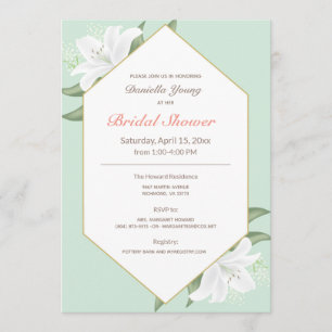 White Lilies & Mild Mint Vrijgezellenfeest Invite Kaart