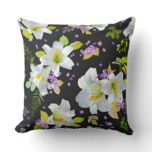 White Lilies on Black Floral Pattern