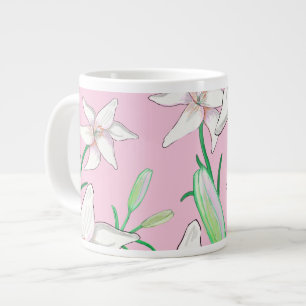 White Lillies on Pink Background Illustration Extra Grote Beker