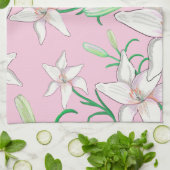 White Lillies on Pink Background Illustration Theedoek (Gevouwen)