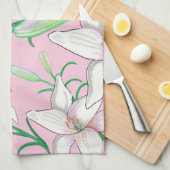 White Lillies on Pink Background Illustration Theedoek (Quarter Fold)