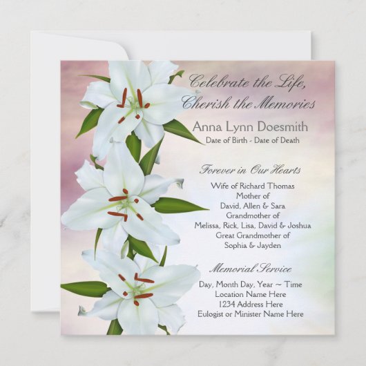 White Lily begrafenisaankondigingen Kaart (Voorkant)